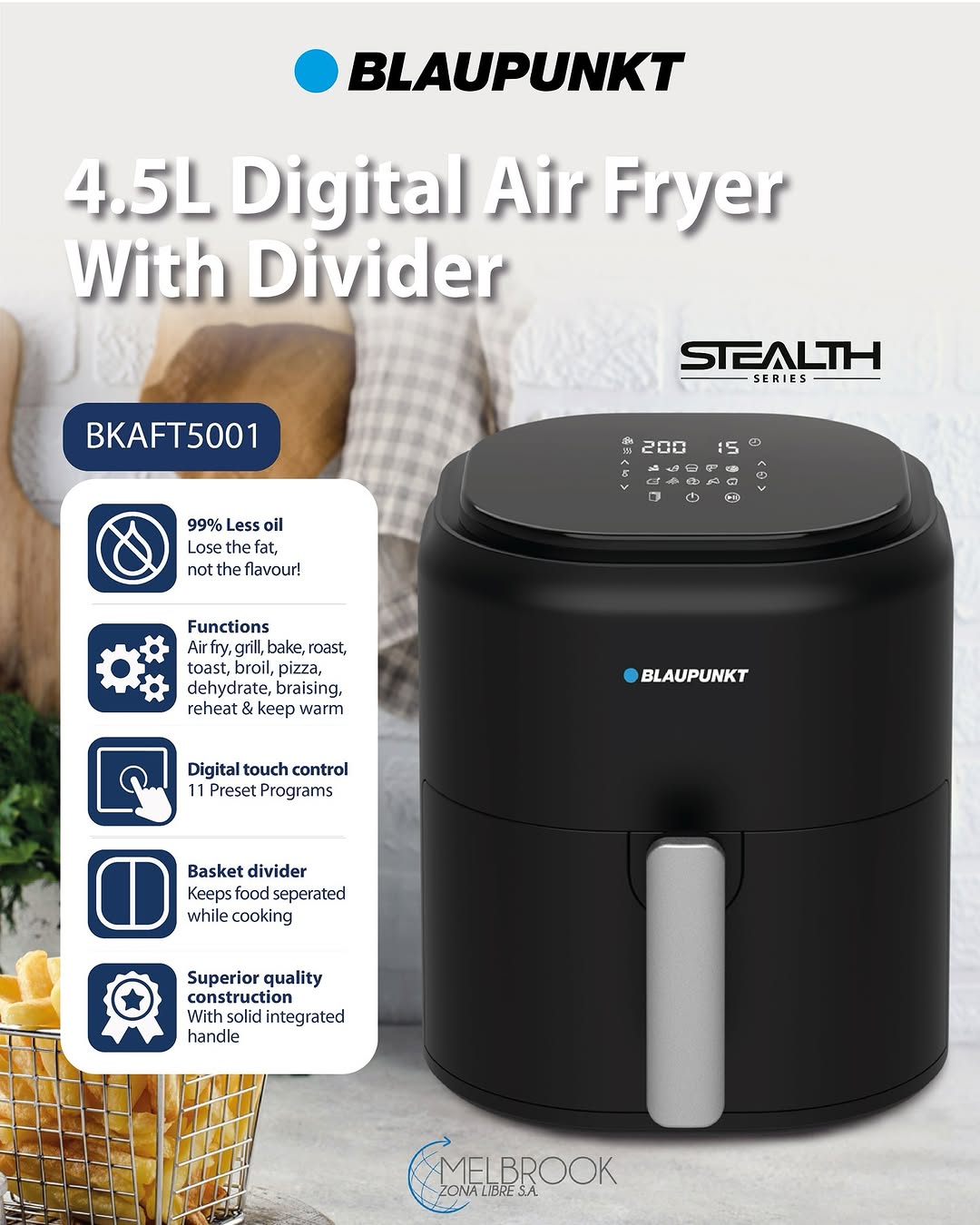 Blaupunkt Digital 4.5L 11 IN 1 Air Fryer W/Divider Blaupunkt Digital 4.5L 11 IN 1 Air Fryer W/Divider